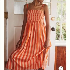 Anthropologie striped smocked midi dress XL